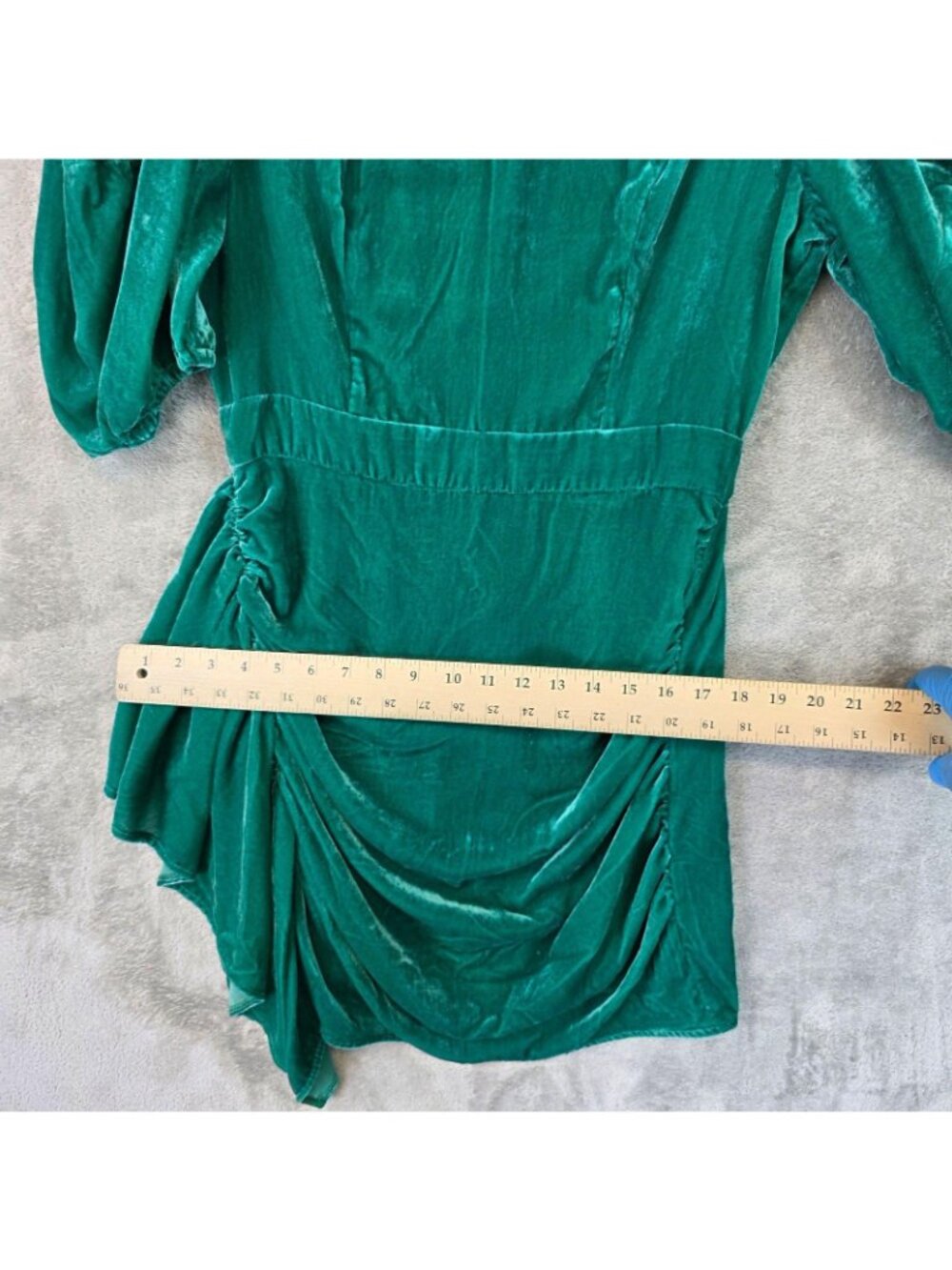 Rhode Dress Womens 8 Green Velvet Ruched Puff Sleeve Ruffle Hem Mini Party - Picture 10 of 10